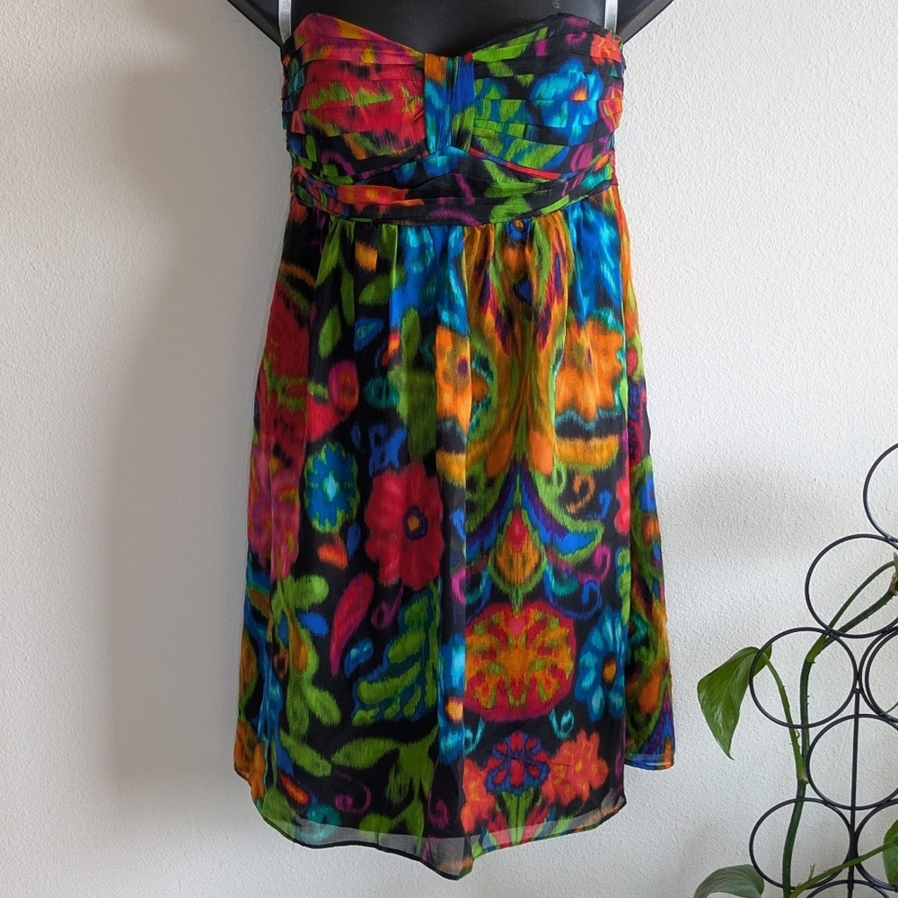 Shoshanna 100% Silk Floral Print Strapless Mini Dress Size 4